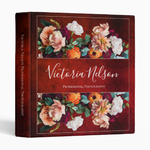 Elegant Floral Botanical Name Red Rustic Vintage Binder