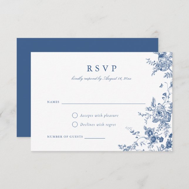 Elegant Floral Botanical Navy Blue RSVP Card (Front/Back)