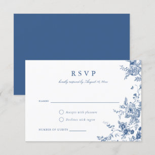 Elegant Floral Botanical Navy Blue RSVP Card