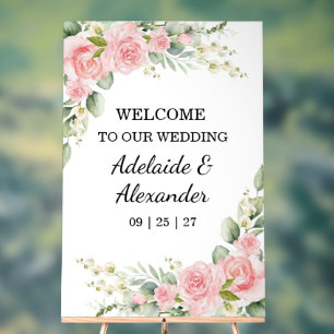 Elegant Floral Botanical Rose Pink Wedding Acrylic Sign