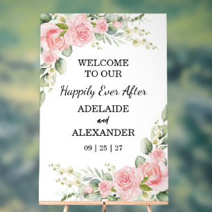 Elegant Floral Botanical Rose Pink Wedding Acrylic Sign