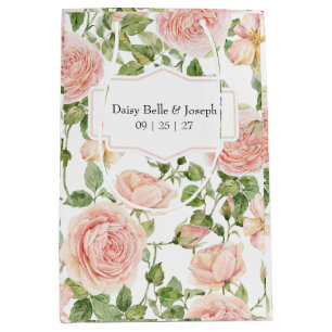 Elegant Floral Botanical Rose Pink Wedding Medium Gift Bag