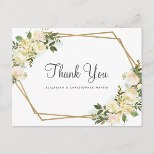 Elegant Floral Botanical Roses Wedding Thank You Postcard