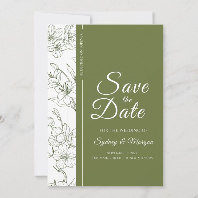 Elegant Floral Botanical Sage Green Save The Date Invitation (Front)