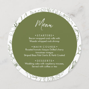 Elegant Floral Botanical Sage Green Wedding Dinner Menu