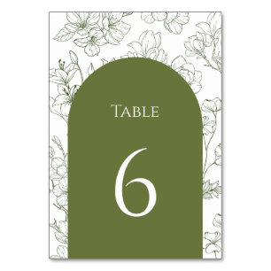 Elegant Floral Botanical Sage Green Wedding Table Number