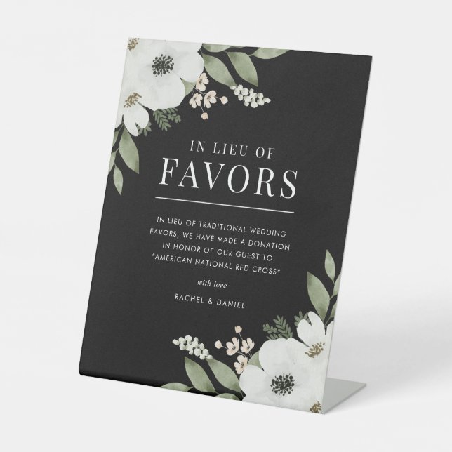 Elegant Floral Botanical Wedding In Lieu of Favour Pedestal Sign (Front)