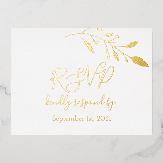 Elegant Floral Botaniqe Gold Foil Wedding RSVP Foil Invitation Postcard (Front)
