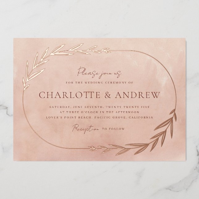Elegant Floral Bough Gold Foil Wedding Invitation (Front)