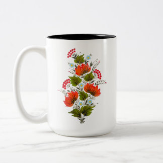 Elegant Floral Bouquet Folk Art Two-Tone Coffee Mug