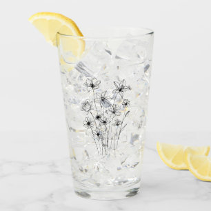Elegant Floral Bouquet Line Art Glass