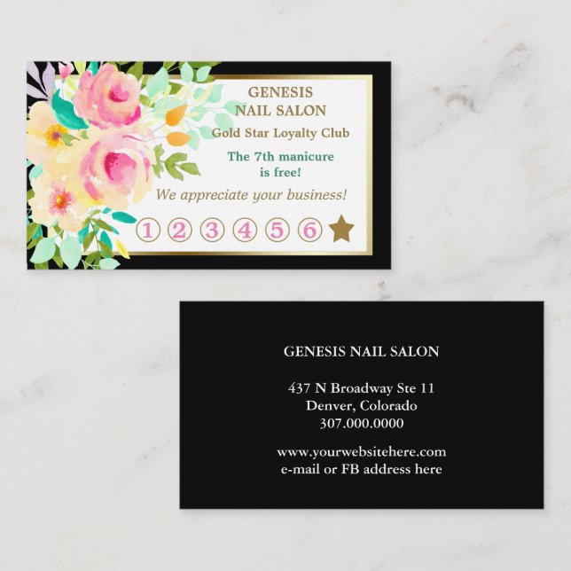Elegant Floral Bouquet Nail Salon Loyalty Card (Front/Back)