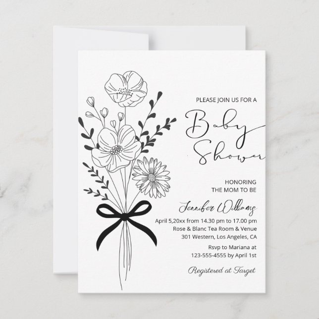 elegant floral bouquet wildflowers baby shower invitation (Front)