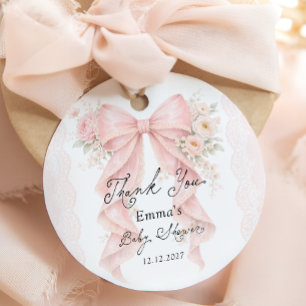 Elegant Floral Bow Girl Baby Shower Thank you Favour Tags
