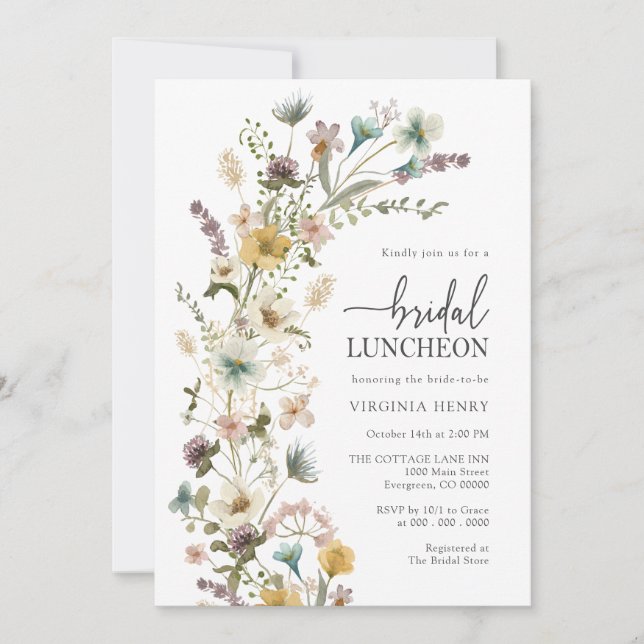Elegant Floral Bridal Luncheon Invitation (Front)