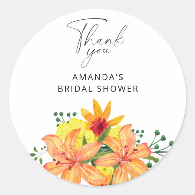 Elegant floral bridal shower classic round sticker (Front)