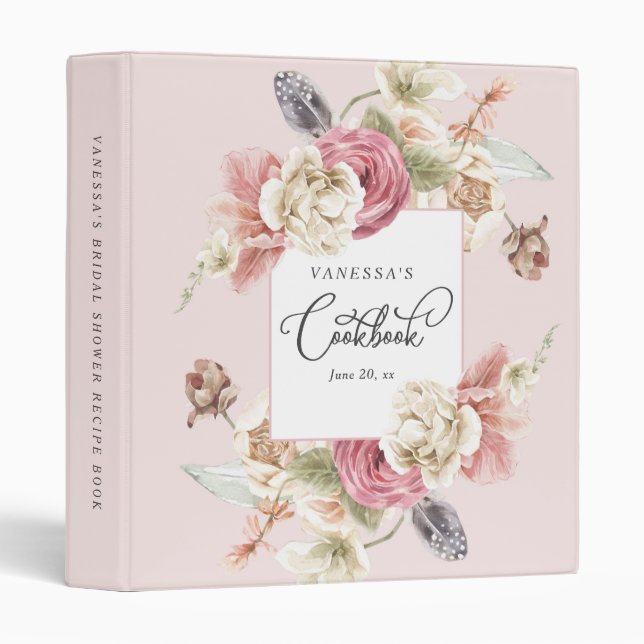 elegant floral bridal shower cookbook personalized binder (Front/Spine)