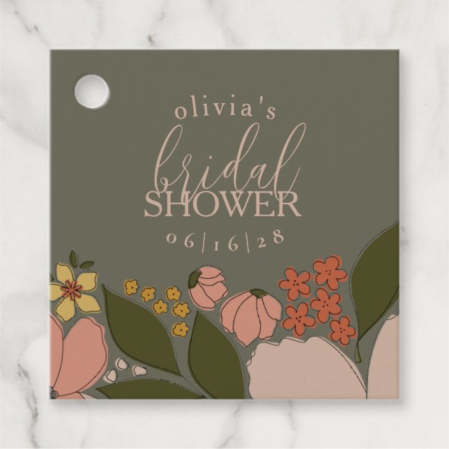 Elegant Floral Bridal Shower Favour Tag (Front)
