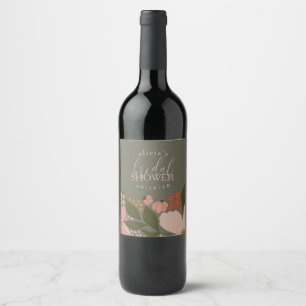Elegant Floral Bridal Shower Gift Tag Wine Label