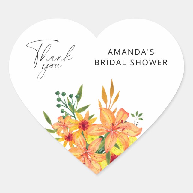 Elegant floral bridal shower heart sticker (Front)