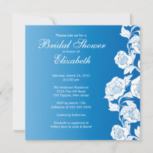 Elegant Floral Bridal Shower Invitation Blue