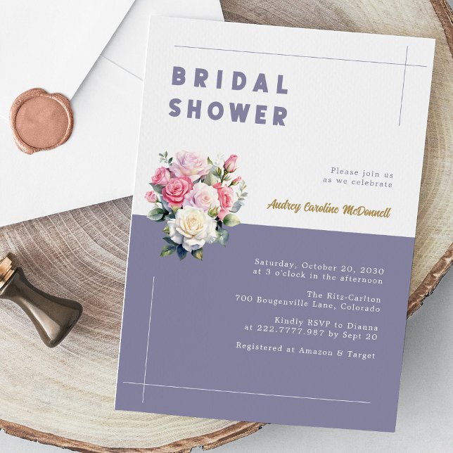 Elegant Floral Bridal Shower Invitation Modern (Elegant Chic Pink Rose Watercolor Bridal Shower Invitation)