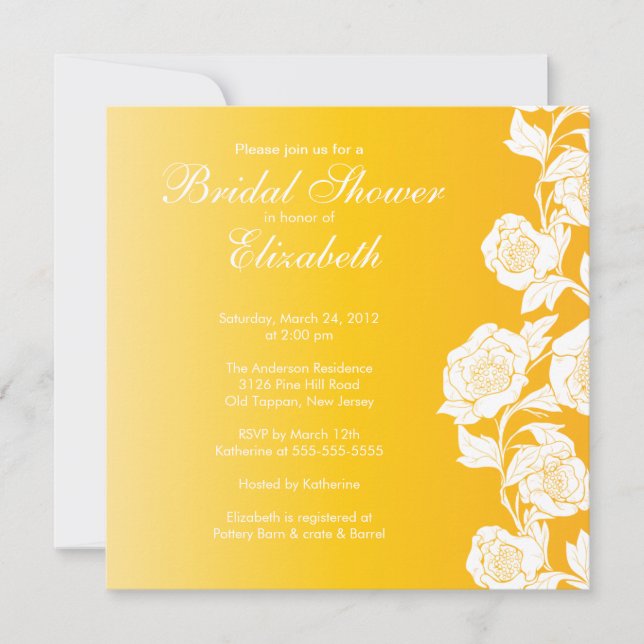 Elegant Floral Bridal Shower Invitation Yellow (Front)