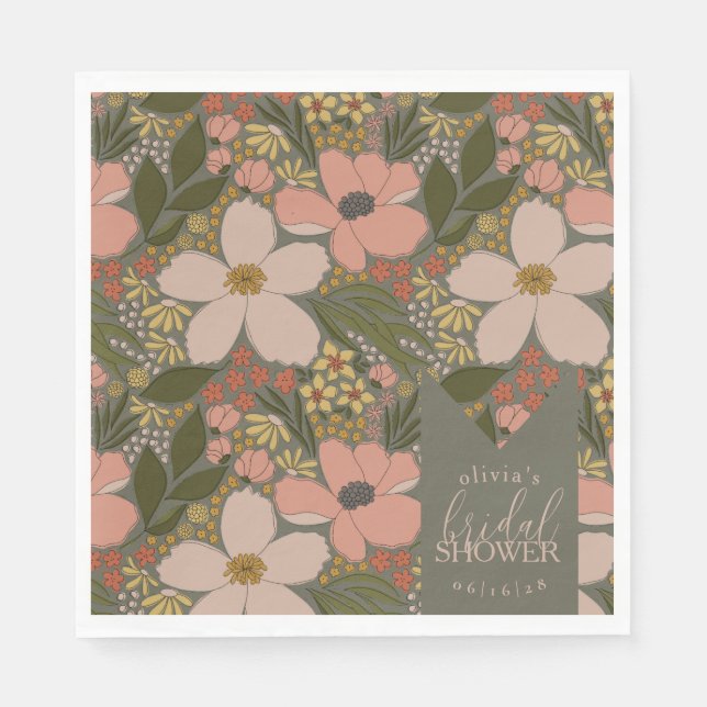 Elegant Floral Bridal Shower Personalized Napkin (Front)