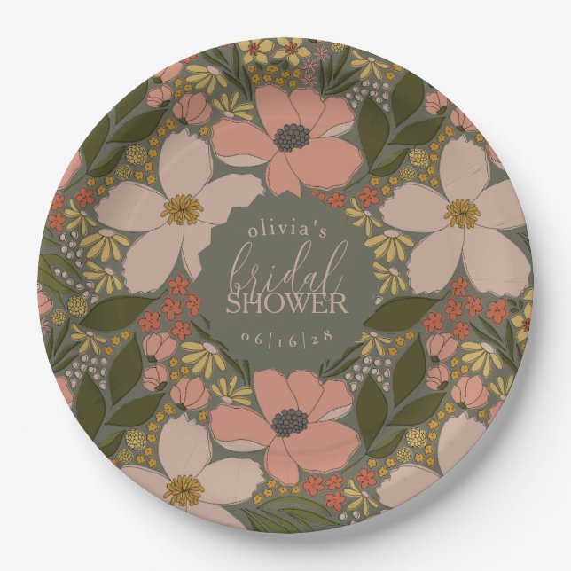 Elegant Floral Bridal Shower Personalized Paper Plate (Front)