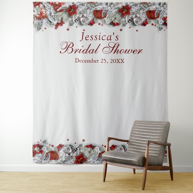 Elegant  Floral Bridal Shower Photo Booth Backdrop Tapestry (In Situ)