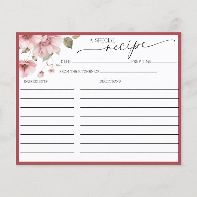 Elegant Floral Bridal Shower | Recipe Cards (Front)