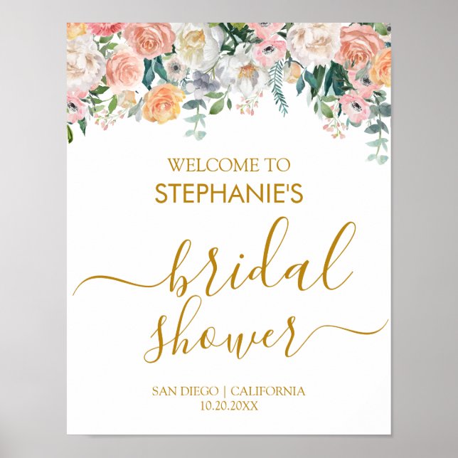 Elegant Floral Bridal Shower Welcome Poster (Front)