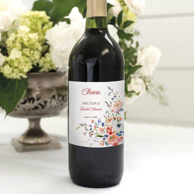 Elegant Floral Bridal Shower Wine Label (Creator Uploaded)