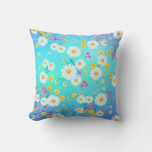 Elegant Floral Bright Daisies  Throw Pillow (Front)