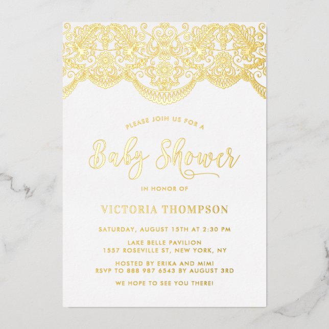 Elegant Floral Brocade Lace Baby Shower (Front)