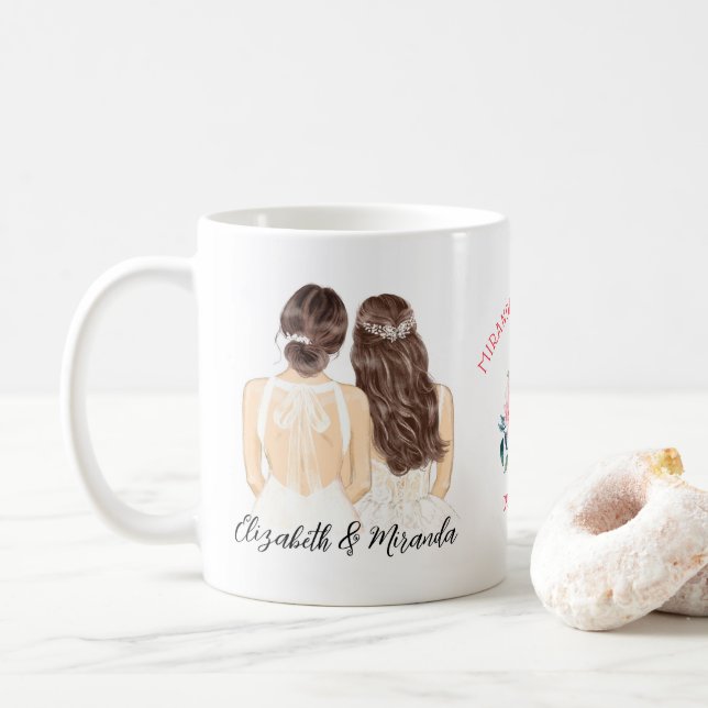 Elegant Floral Brown Hear Bridesmaid Proposal Coffee Mug (With Donut)