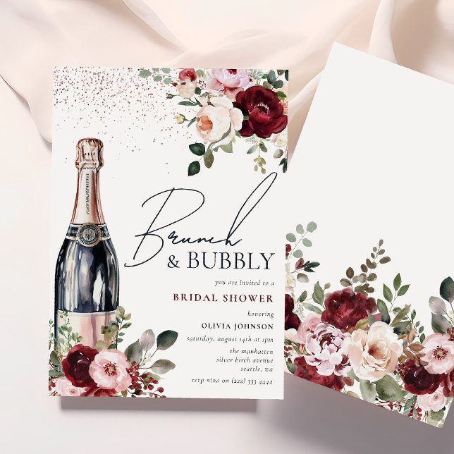Elegant Floral Brunch and Bubbly Bridal Shower Invitation (Creator Uploaded)
