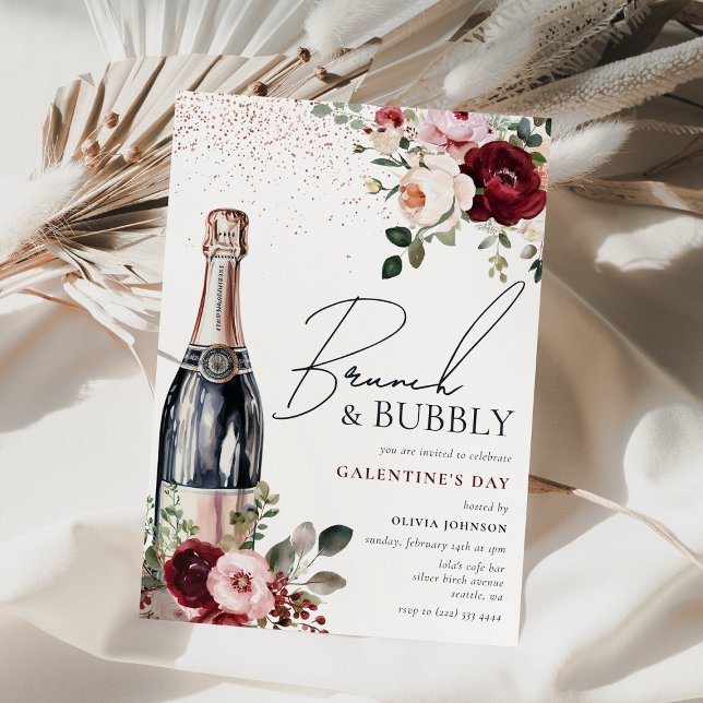 Elegant Floral Brunch and Bubbly Galentines  Invitation (Creator Uploaded)