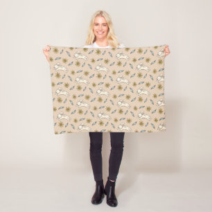 Elegant Floral Bunny Pattern Easter Fleece Blanket