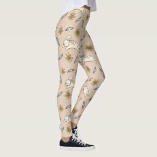Elegant Floral Bunny Pattern Easter   Leggings