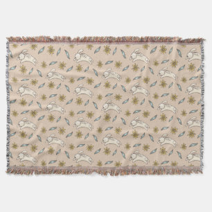 Elegant Floral Bunny Pattern Easter Throw Blanket
