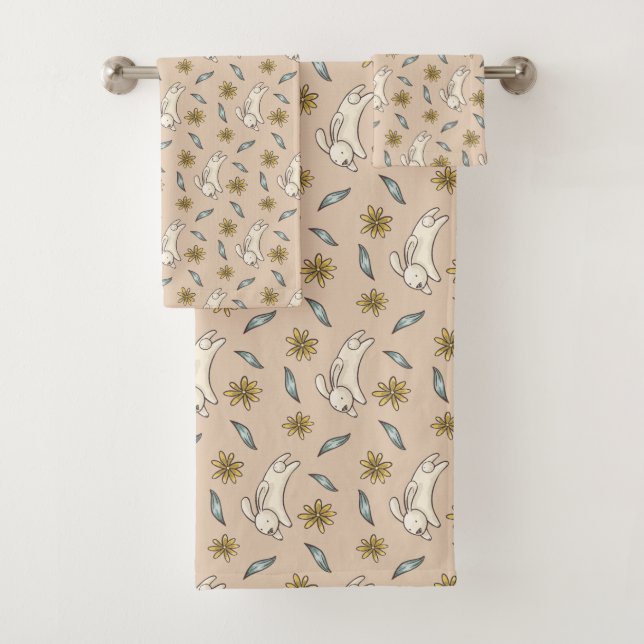 Elegant Floral Bunny Pattern Easter | Towel Set (Insitu)