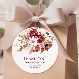Elegant Floral Burgundy Blush Wedding Envelope Classic Round Sticker