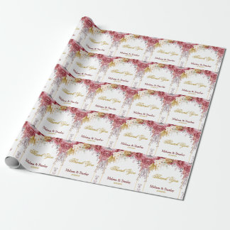 Elegant Floral Burgundy Gold Eucalyptus Wedding Wrapping Paper