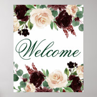 Elegant Floral | Burgundy Marsala Birthday Welcome