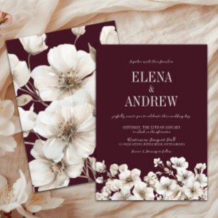 Elegant Floral Burgundy Red and White Wedding Invitation