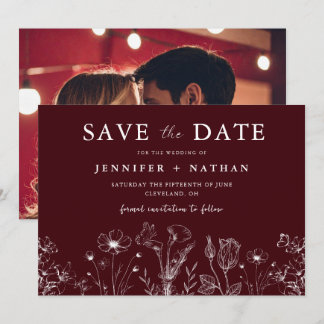 Elegant Floral Burgundy Save the Date Card