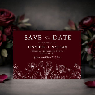 Elegant Floral Burgundy Save the Date Card 