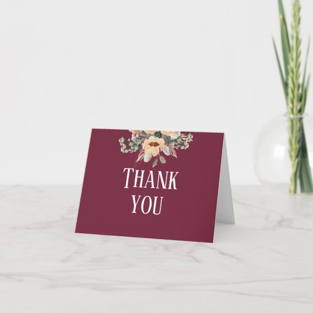 Elegant floral burgundy  thank you card (Front)
