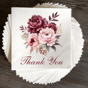 Elegant Floral Burgundy Watercolor Peony Wedding Napkin